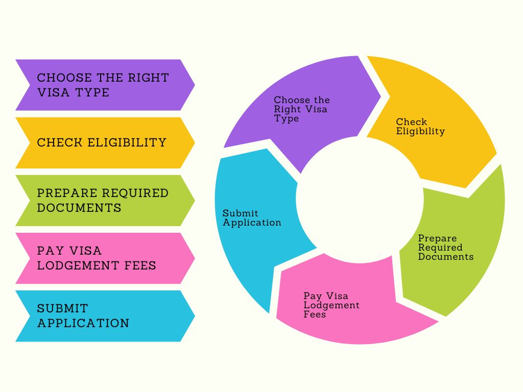 Visa lodgement process Infographics in colorful shade